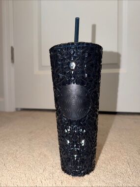 Starbucks Black Faceted Studded 24oz Tumbler with Matching Straw
